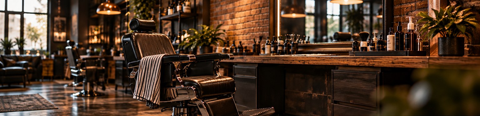Wnętrze barbershopu KANT: fotele, lustra i cegła